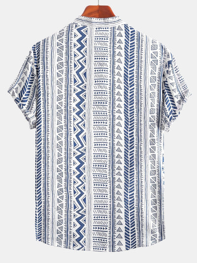 Shirt mit geometrischem Tribal-Druck und halber Knopfleiste mit Henley-Kragen
