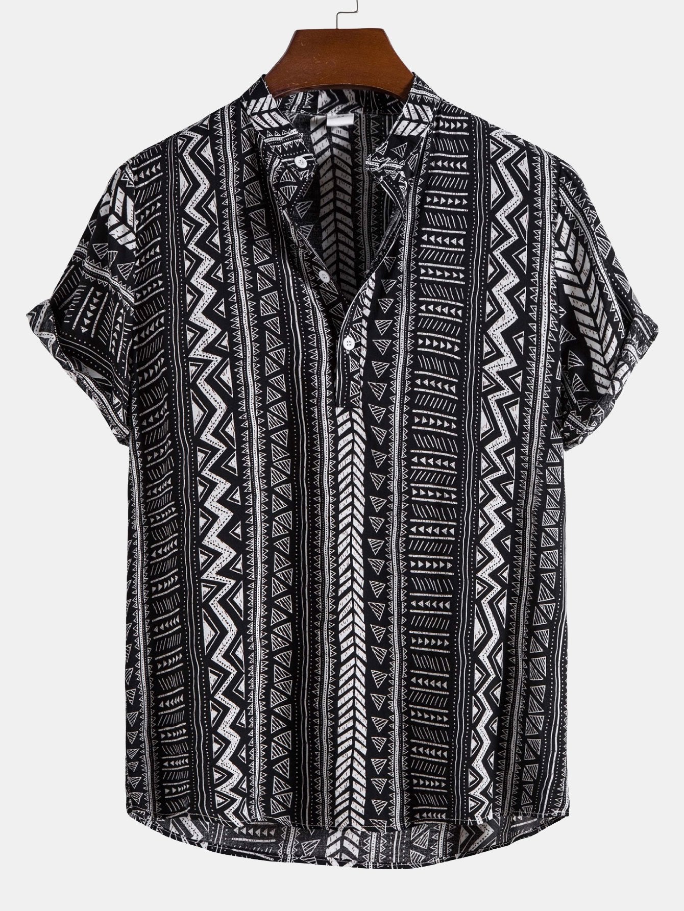 Shirt mit geometrischem Tribal-Druck und halber Knopfleiste mit Henley-Kragen