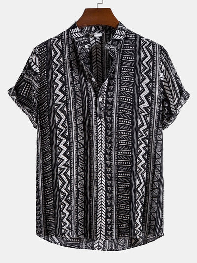 Shirt mit geometrischem Tribal-Druck und halber Knopfleiste mit Henley-Kragen