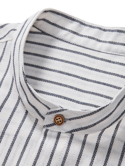 Gestreiftes Hemd mit Stehkragen aus Baumwollmischung und Leinenhose mit geradem Bein