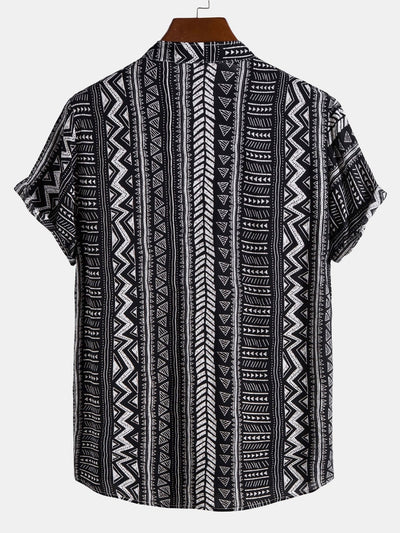 Shirt mit geometrischem Tribal-Druck und halber Knopfleiste mit Henley-Kragen