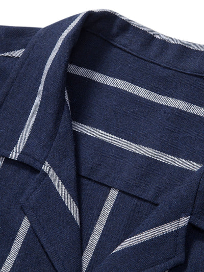 Gestreiftes kubanisches Hemd aus Baumwollmischung und Leinenhose mit geradem Bein