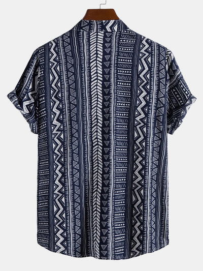 Shirt mit geometrischem Tribal-Druck und halber Knopfleiste mit Henley-Kragen