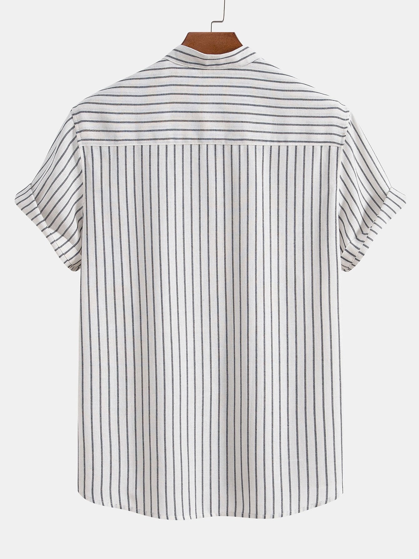 Gestreiftes Hemd mit Stehkragen aus Baumwollmischung und Leinenhose mit geradem Bein