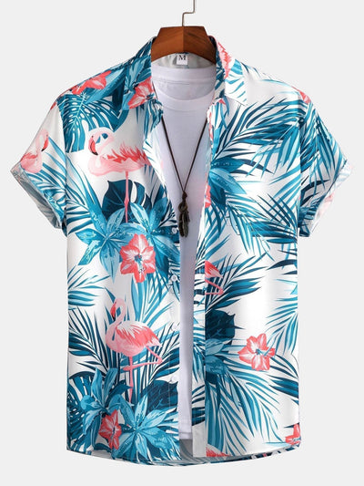 Shirt mit Flamingo-Knopfleiste und Badeanzug mit tropischem Muster