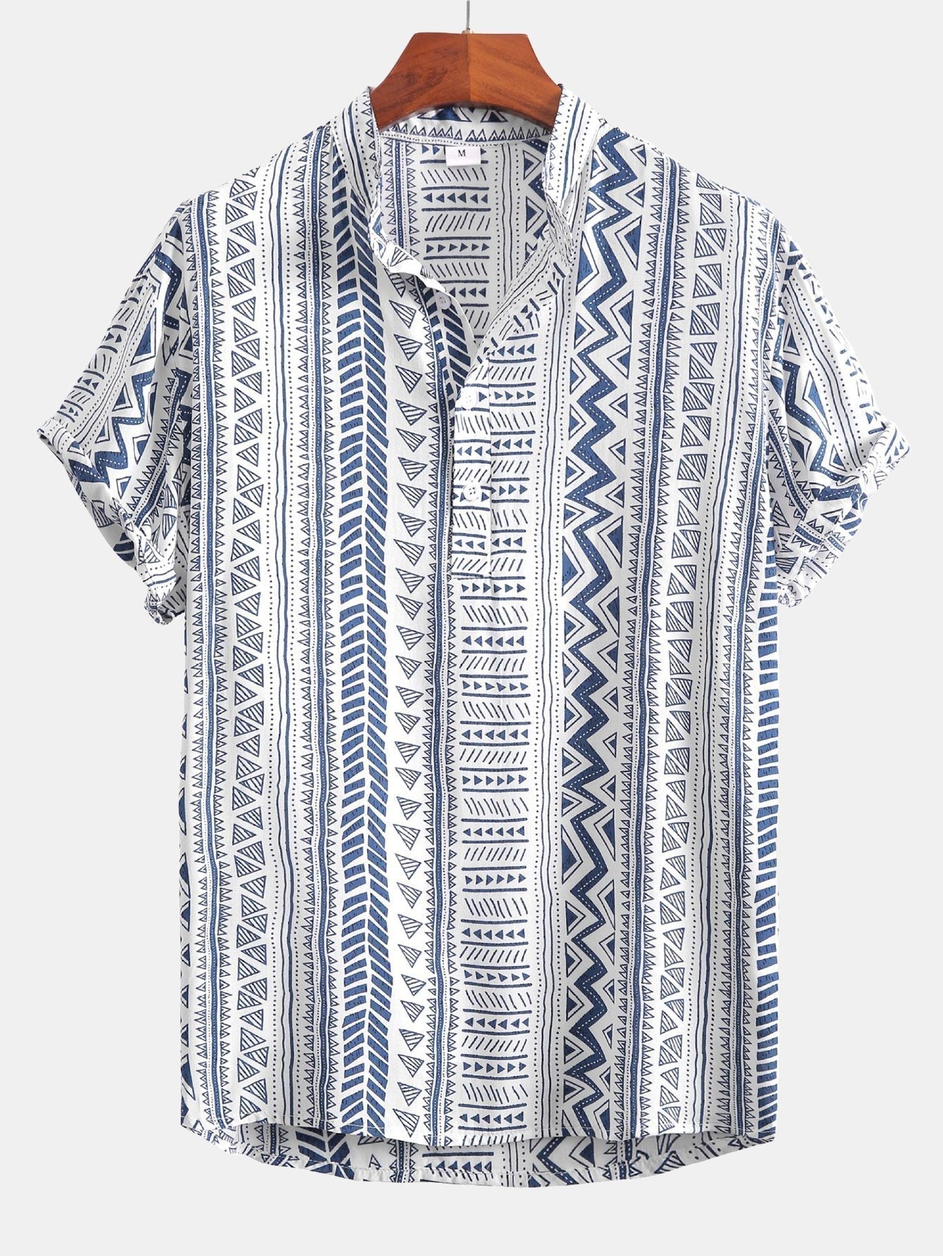 Shirt mit geometrischem Tribal-Druck und halber Knopfleiste mit Henley-Kragen