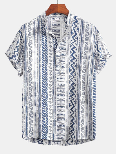 Shirt mit geometrischem Tribal-Druck und halber Knopfleiste mit Henley-Kragen