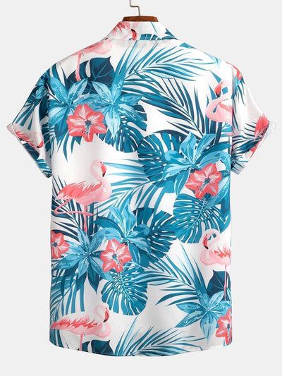 Shirt mit Flamingo-Knopfleiste und Badeanzug mit tropischem Muster