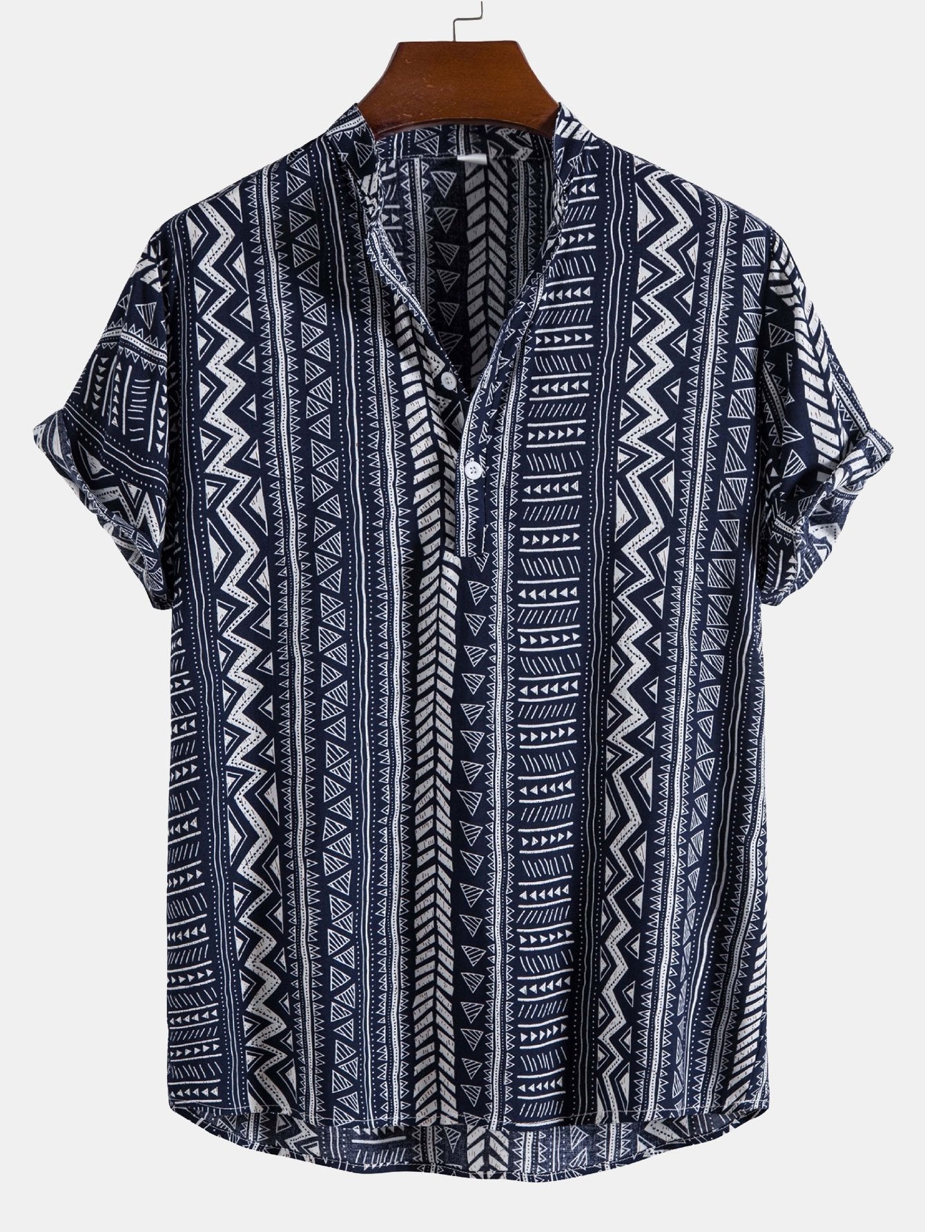 Shirt mit geometrischem Tribal-Druck und halber Knopfleiste mit Henley-Kragen