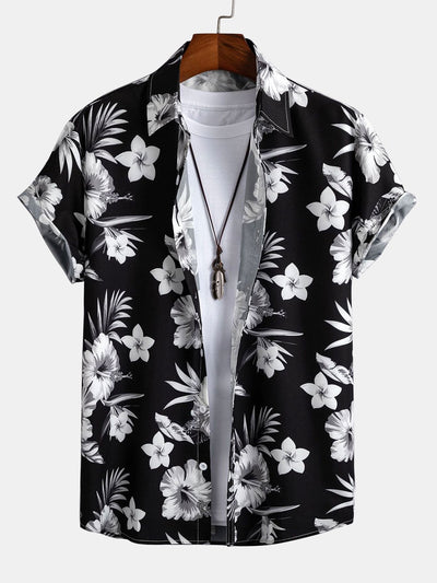 Shirt mit tropischem Blumenmuster und Knopfverschluss