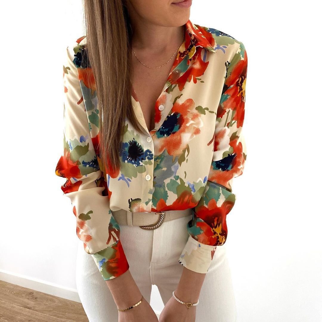 isha – Langarm-Bluse mit Blumenknöpfen