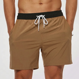 Kurze Herren-Badeshorts mit Kontrastbund in Khaki