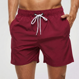 Kurze Herren-Badeshorts mit Kontrastbund in Wine
