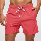 Kurze Herren-Badeshorts mit Kontrastbund in Pink
