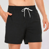 Kurze Herren-Badeshorts mit Kontrastbund in Schwarz