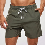 Kurze Herren-Badeshorts mit Kontrastbund in Armeegrün