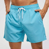 Kurze Herren-Badeshorts mit Kontrastbund in Sky Blue