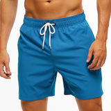 Kurze Herren-Badeshorts mit Kontrastbund in Tiefblau