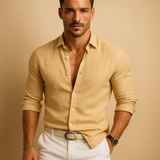 Langärmliges Button-Down-Hemd für Herren mit Kragen und Krempelärmeln in Khaki