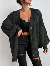 Lässiger Zopfmuster-Cardigan in Schwarz