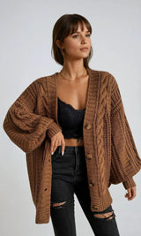 Lässiger Zopfmuster-Cardigan in Braun