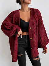 Lässiger Zopfmuster-Cardigan in Rot