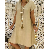 Leonora | Damen V-Ausschnitt Kurzarm Mini Kleid in Khaki
