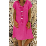 Leonora | Damen V-Ausschnitt Kurzarm Mini Kleid in Rosa