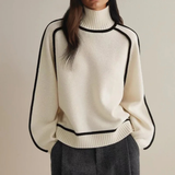Leontine | Damen Rollkragenpullover mit Streifen und Weitem Schnitt in Weib