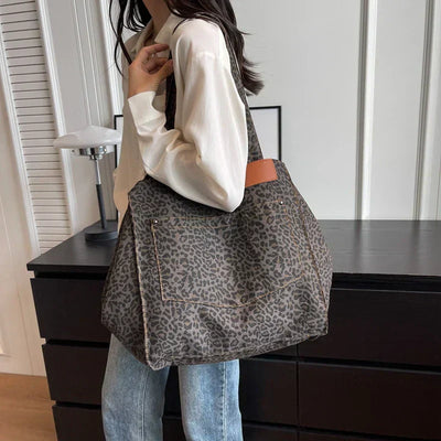 Oversized Canvas Strandtas – Damen Shopper mit Leopardenmuster