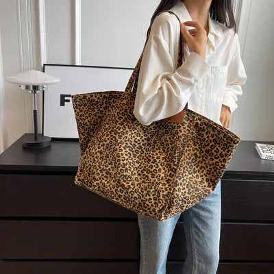 Oversized Canvas Strandtas – Damen Shopper mit Leopardenmuster