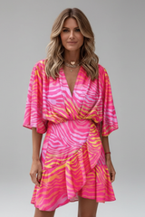 Linnea | Damen Wickel Mini Kleid mit Taillengürtel in Rosa