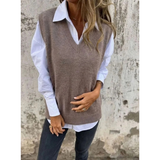 Luiza | Damen Ärmelloser Strickpullover mit V Ausschnitt in Grau