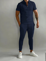 Lysander | Herren Trainingsanzug Polo Set in Marineblau