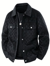 Drake | Herren Velour-Jacke Karomuster Snap-Button Herbst in Schwarz