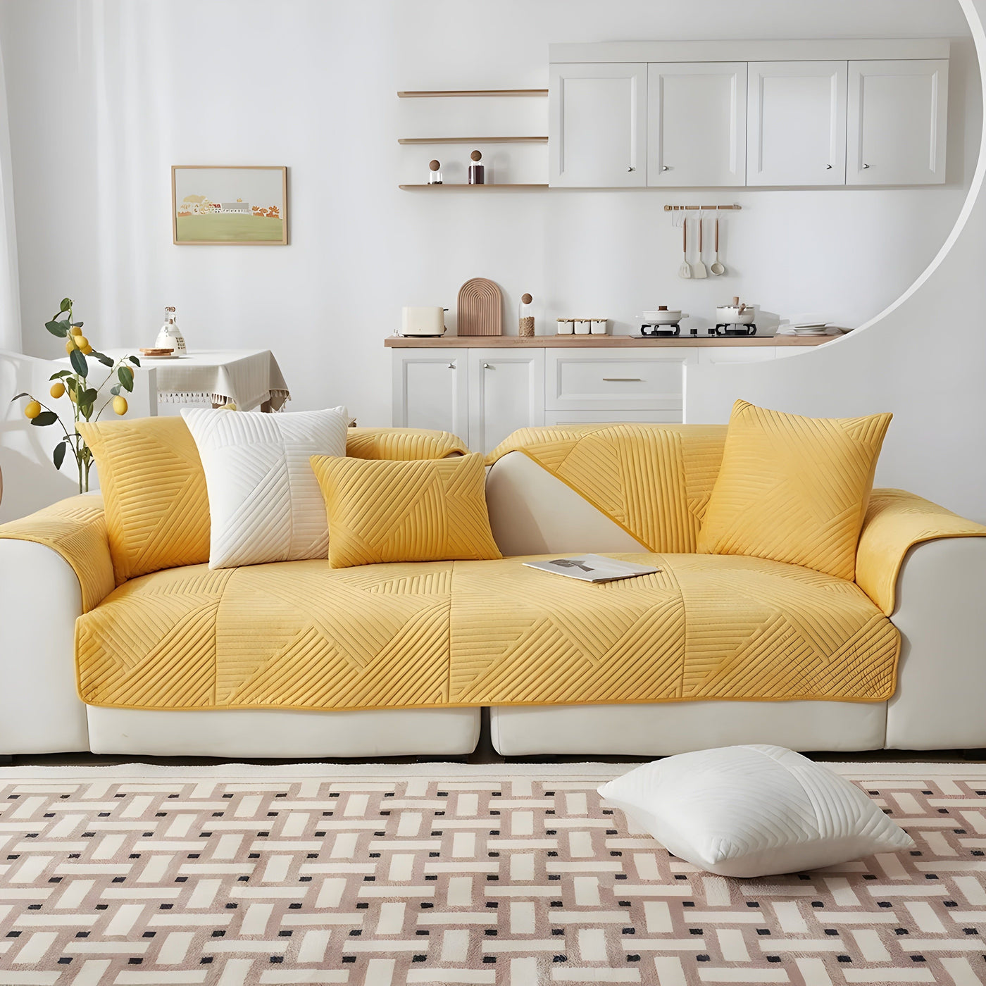 SofaGuard Deluxe – Moderner Rutschfester Samt-Sofa-Schutz für das Wohnzimmer