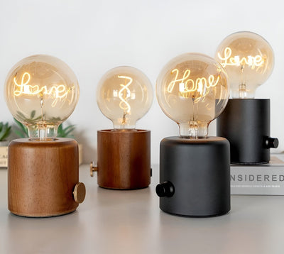 LunaHollow Lampe – Vintage Holz Tischlampe