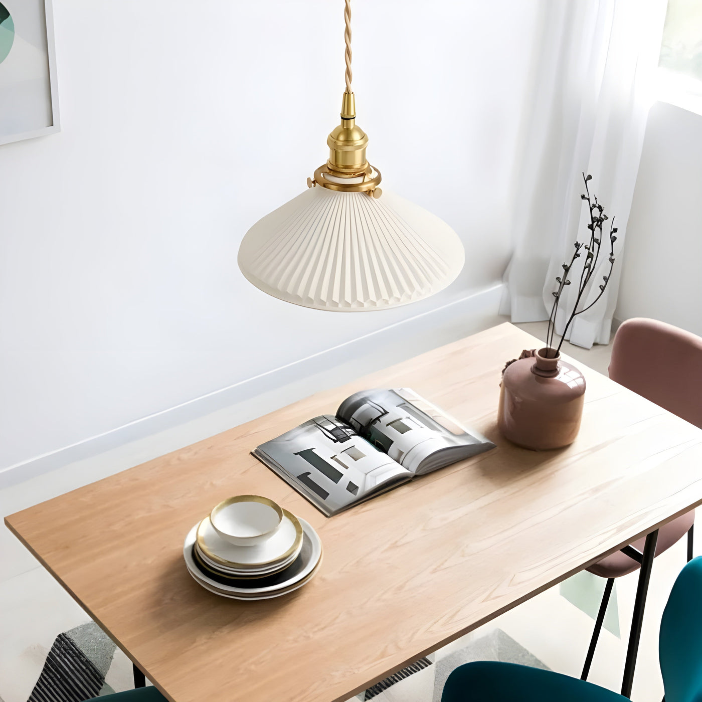 JapandiBeam Light - Japanischer Keramik-Pendelleuchte mit Rillenmuster