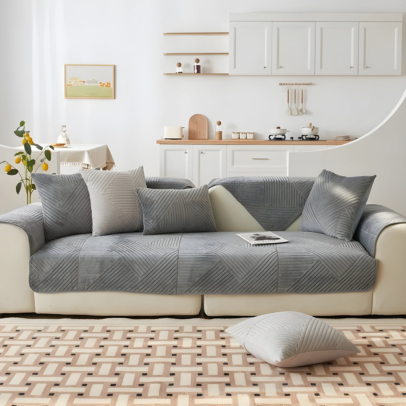 SofaGuard Deluxe – Moderner Rutschfester Samt-Sofa-Schutz für das Wohnzimmer