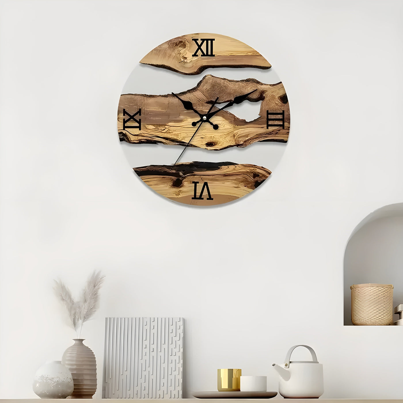 MinimalGrain Uhr - Acryl-Holzmaserung Wanduhr