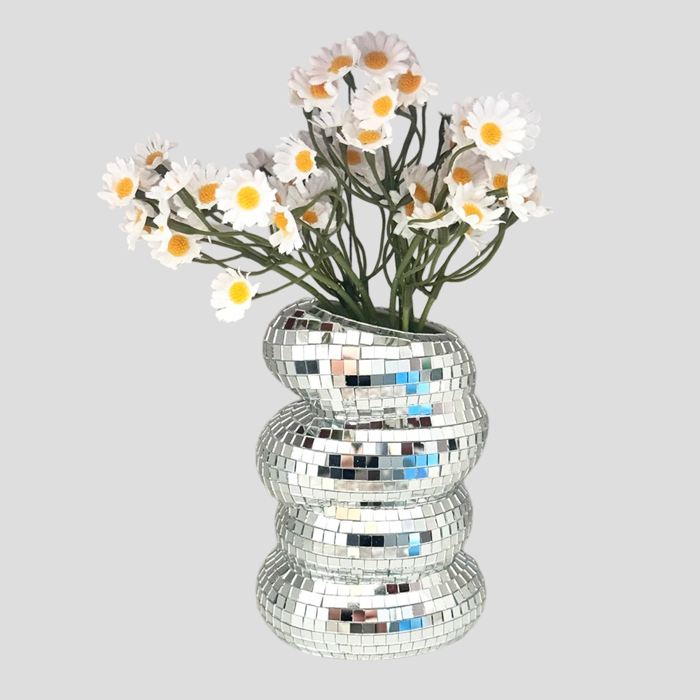 ShimmerTwist Vase - Glitzernde Disco-Kugel Glasfliese
