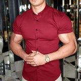 Maksim | Herren Slim Fit Kurzarmhemd in Weinrot