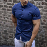 Maksim | Herren Slim Fit Kurzarmhemd in Dunkelblau