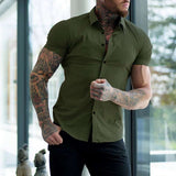 Maksim | Herren Slim Fit Kurzarmhemd in Armeegrün
