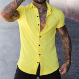 Maksim | Herren Slim Fit Kurzarmhemd in Gelb
