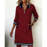 Mara | Damen Langarm Midikleid mit Kragen und Taschen in Rot