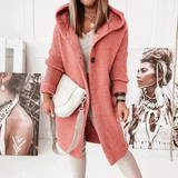 Margot | Damen Strickjacke mit Kapuze mit Grobem Strick und Knöpfen in Rot