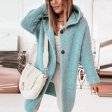 Margot | Damen Strickjacke mit Kapuze mit Grobem Strick und Knöpfen in Blau