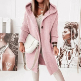 Margot | Damen Strickjacke mit Kapuze mit Grobem Strick und Knöpfen in Rosa