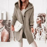 Margot | Damen Strickjacke mit Kapuze mit Grobem Strick und Knöpfen in Beige